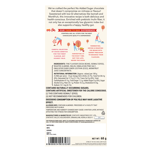 No Added Sugar | 70% Dark Almonds & Himalayan Pink Salt Chocolate | Vegan Friendly