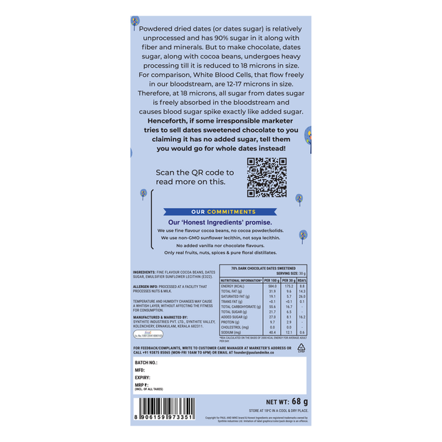 70% Dark Chocolate Dates Sweetened