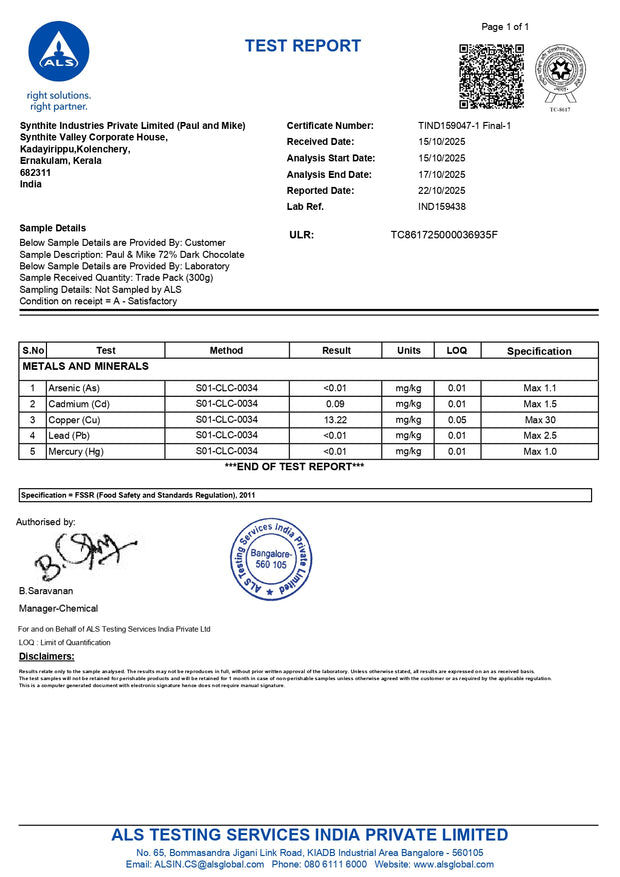 72% Dark Chocolate | Vegan Friendly | Heavy Metals Tested