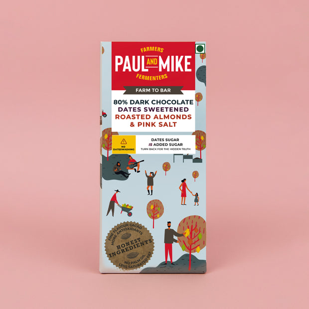 80% Dark Almonds & Pink Salt Chocolate Dates Sweetened