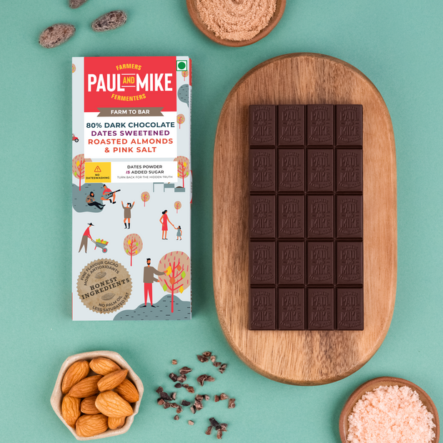80% Dark Almonds & Pink Salt Chocolate Dates Sweetened | Heavy Metals Tested