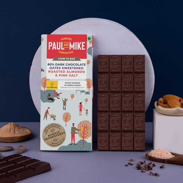 80% Dark Almonds & Pink Salt Chocolate Dates Sweetened | Heavy Metals Tested