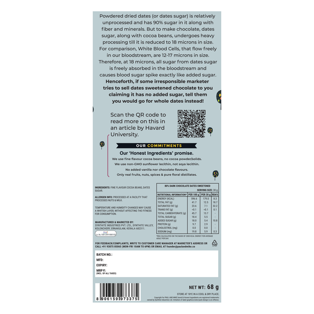80% Dark Chocolate Dates Sweetened