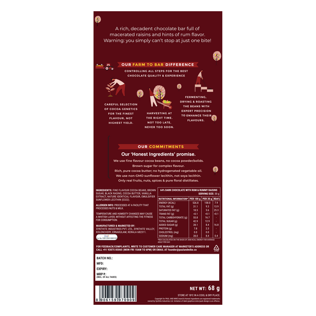 64% Dark Rum & Rummy Raisins Chocolate