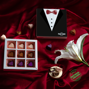 Chocolate Gift Box- Assortment Of Nine Bonbon Hearts Tuxedo For Him