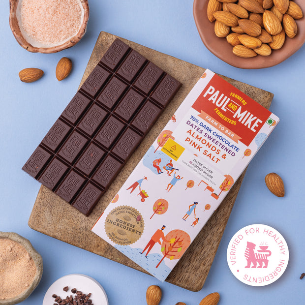 70% Dark Almonds & Pink Salt Chocolate Dates Sweetened