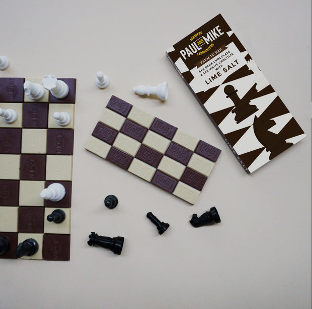 64% Dark & 39% White Chess Board Chocolate with Lime Salt